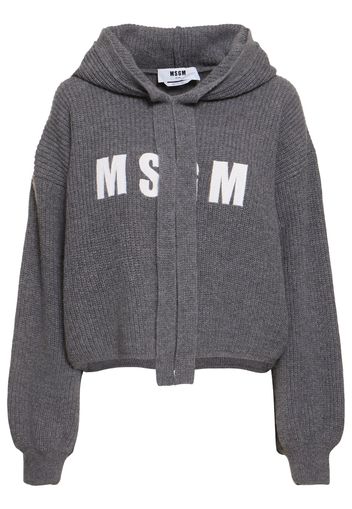 Wool Blend Knit Logo Hoodie