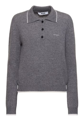 Wool Blend Knit Polo Sweater