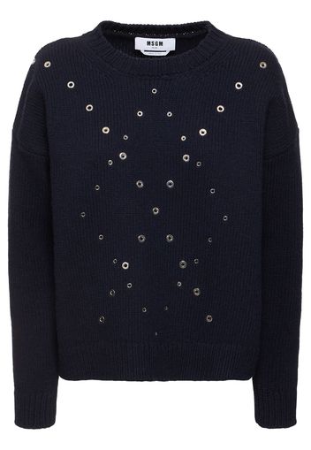 Wool Blend Embellished Crewneck Sweater