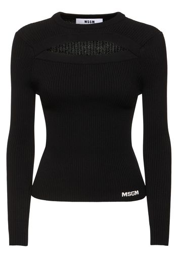 Viscose Knit Cutout Long Sleeve Top