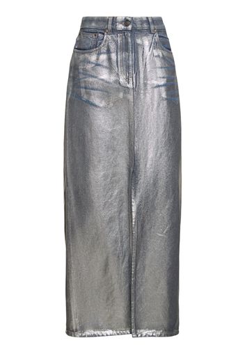 Silver-coated Cotton Denim Long Skirt