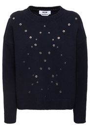 Wool Blend Embellished Crewneck Sweater