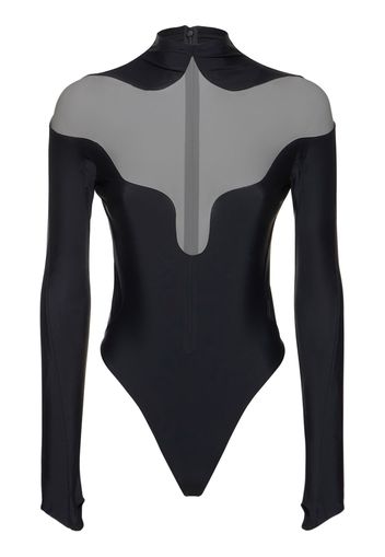 Lycra & Tulle Cutout Turtleneck Bodysuit