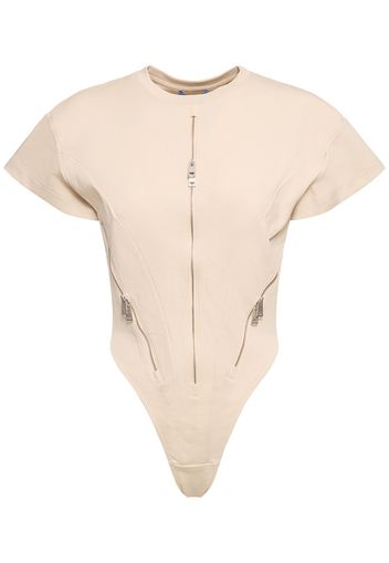 Cotton Crewneck Bodysuit W/ Zip