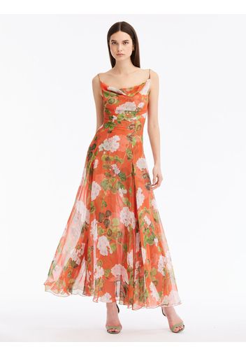 Silk Chiffon Printed Plunge Midi Dress