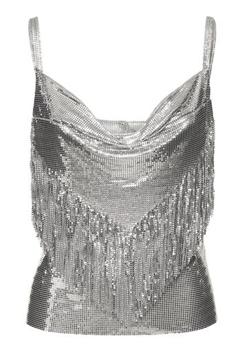 Fringed Sleeveless Metallic Mesh Top