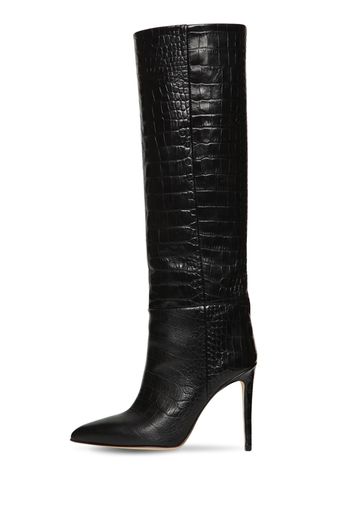 105mm Croc Embossed Leather Tall Boots