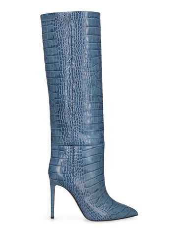 105mm Croc Embossed Leather Tall Boots