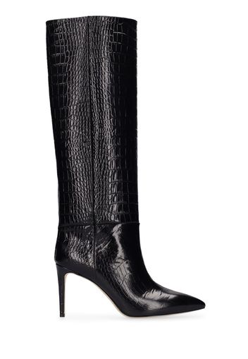 85mm Croc Embossed Leather Tall Boots