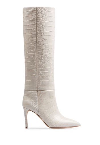 85mm Croc Embossed Leather Tall Boots