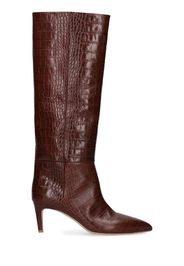 60mm Croc Embossed Leather Tall Boots