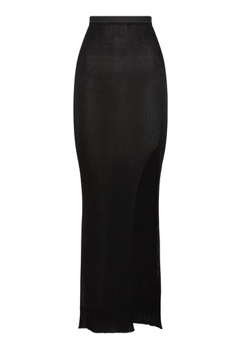 Silk Rib Knit High Slit Long Skirt