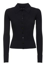 Ribbed Knit Viscose Blend Polo Cardigan