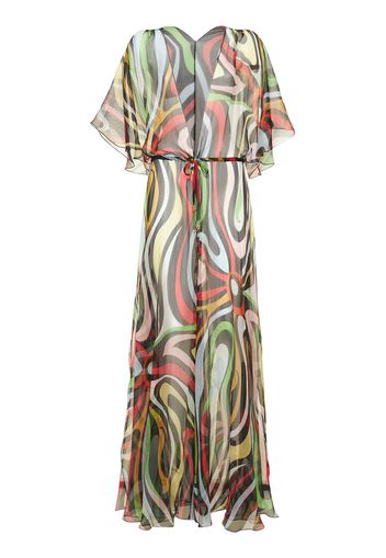 Silk Chiffon Marmo Print Robe Dress