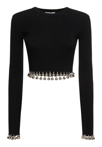 Embellished Wool L/s Crop Sweater