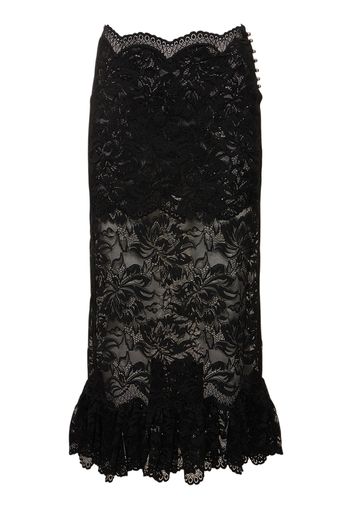 High Rise Lace Flared Midi Skirt