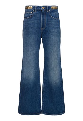 Mid Rise Denim Straight Jeans W/ Chain