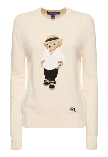 Cotton Jersey Crewneck Sweater W/ Bear