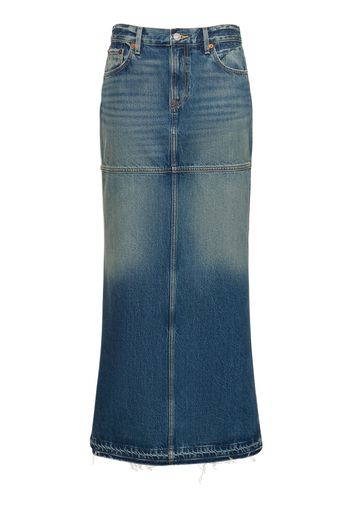 Mid Rise Slit Denim Midi Skirt