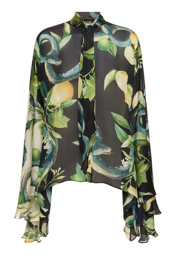 Printed Silk Chiffon Shirt W/ Scarf