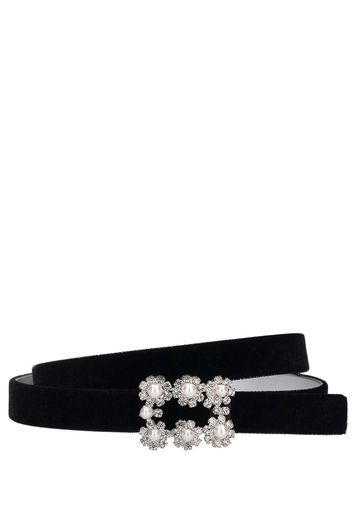 1.5cm Flower Buckle Velvet Belt