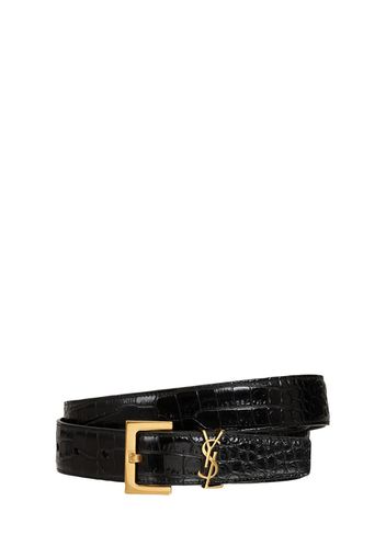 Ysl Croc Embossed Leather Belt