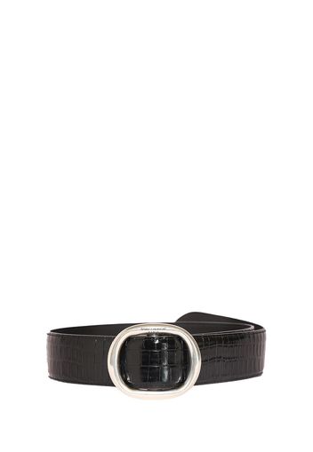 Ovale Croc Embossed Leather Belt