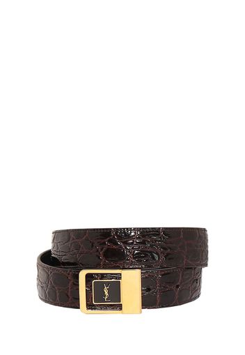 3cm Female Croc Embossed Leather Belt