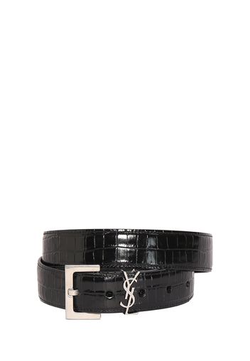 3cm Croc Embossed Leather Belt