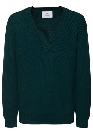 English Rib Wool Knit V-neck Sweater