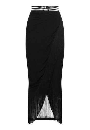 Jacky Fringed Silk Midi Wrap Skirt