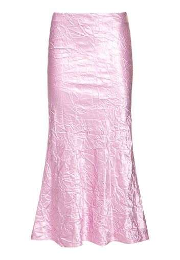 Wrinkled Satin Flared Midi Skirt