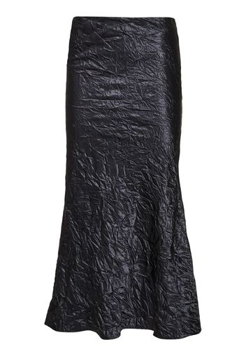 Wrinkled Satin Flared Midi Skirt