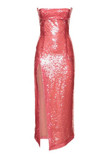 Sequined Strapless Midi Dress