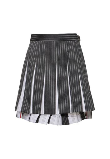 Pleated Wool Twill Mini Skirt