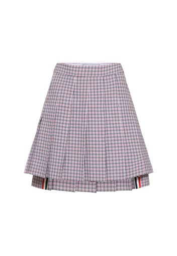 Check Printed Crepe Pleated Mini Skirt