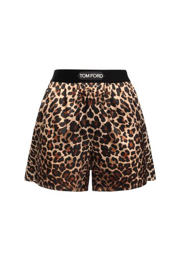 Leopard Print Silk Satin Shorts