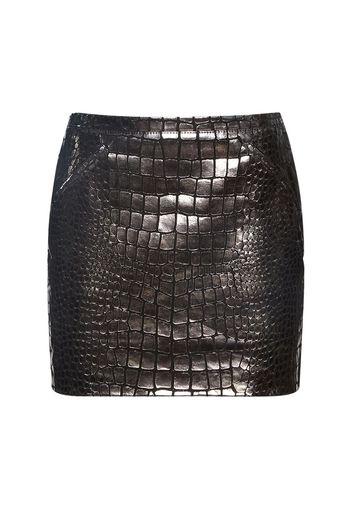 Croc Embossed Laminated Leather Skirt