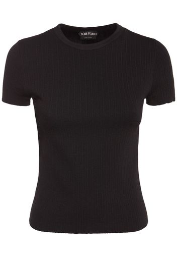 Fine Silk Blend Rib Knit T-shirt