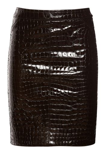 Glossy Croc Print Leather Mini Skirt