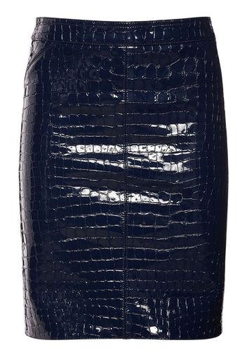 Glossy Croc Print Leather Mini Skirt