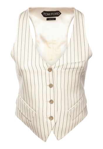 Wool & Silk Pinstriped Sleeveless Vest