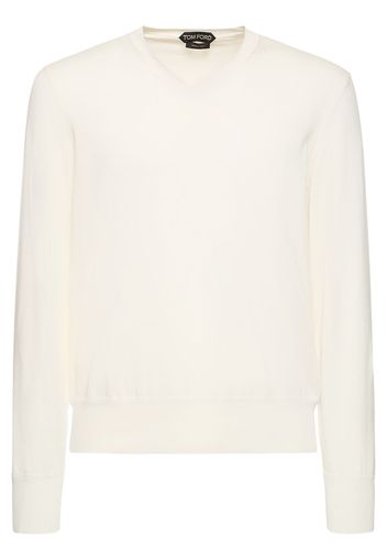 Superfine Cotton V-neck Sweater