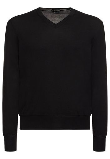 Superfine Cotton V-neck Sweater