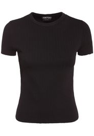 Fine Silk Blend Rib Knit T-shirt