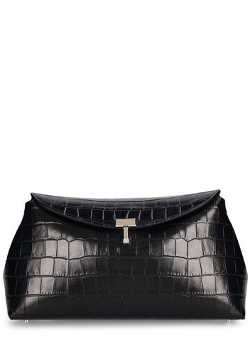 T-lock Croc Embossed Leather Clutch