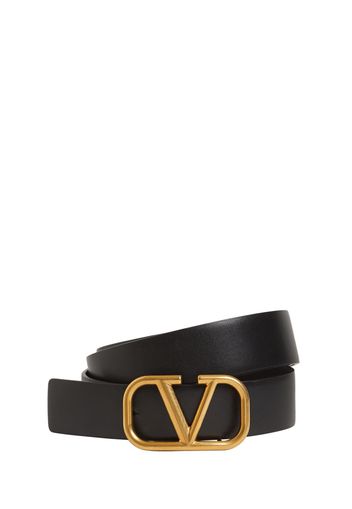 30mm Leather Belt W/ V Logo Buckle