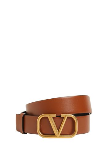 30mm Leather Belt W/ V Logo Buckle