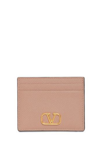 V Logo Grained Leather Card Holder