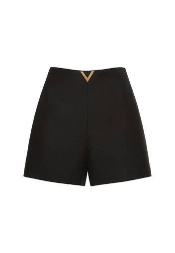 V Metal Wool & Silk Crepe Mini Shorts